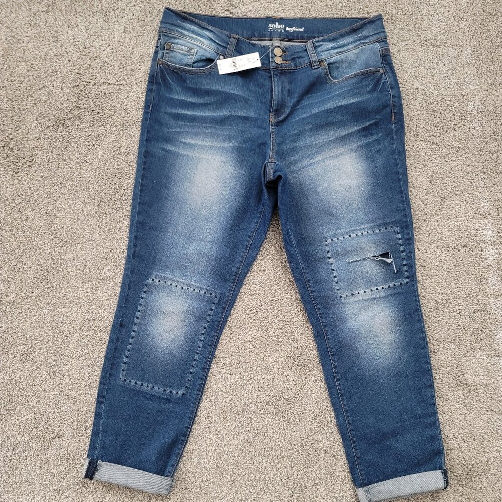 Soho N.Y & Company Women's High Waist Distressed Boyfriend Jeans Size 12  "NEW"
